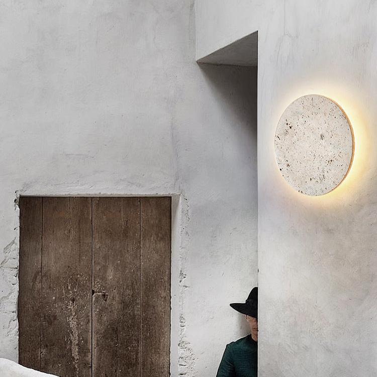 Vida | Natural Travertine Stone Round Wall Light