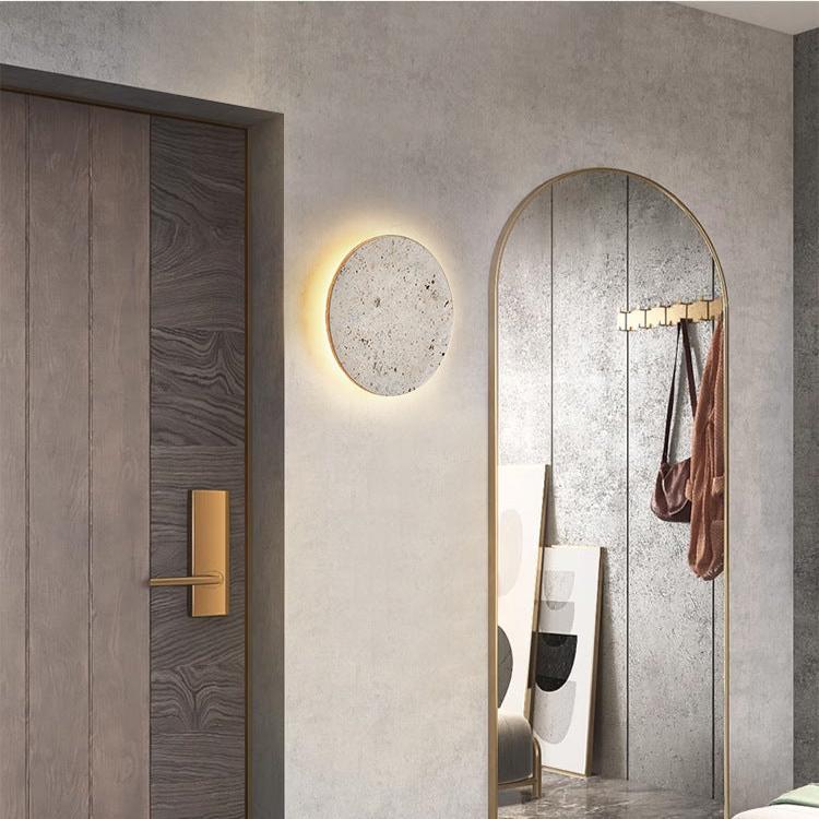 Vida | Natural Travertine Stone Round Wall Light