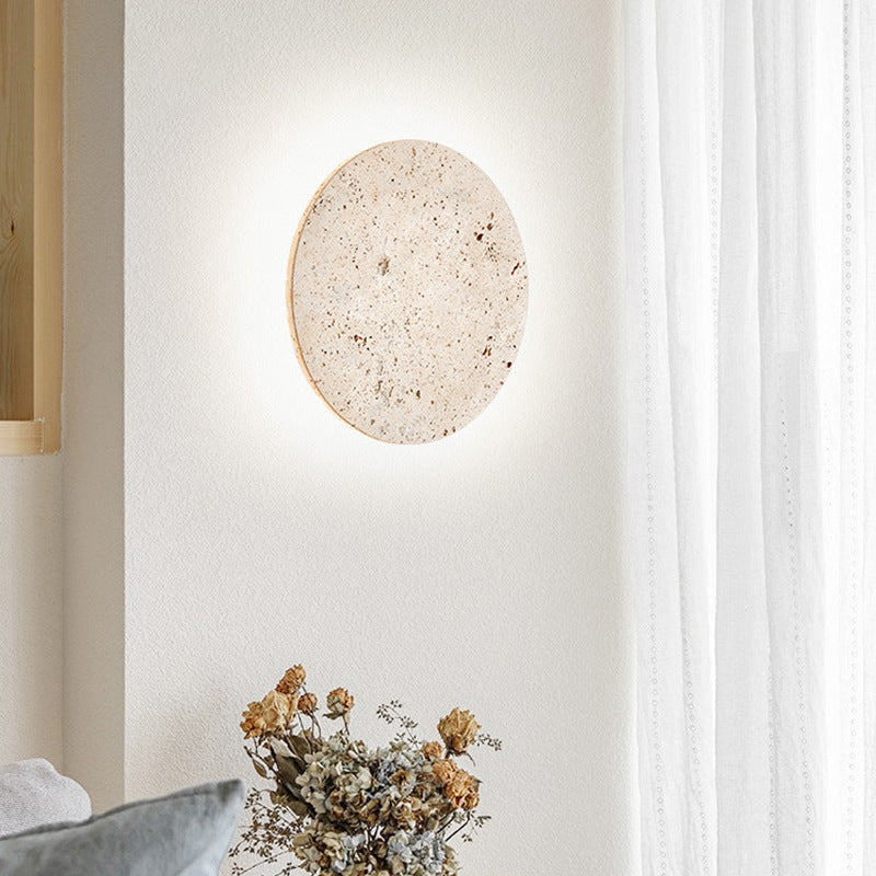 Vida | Natural Travertine Stone Round Wall Light