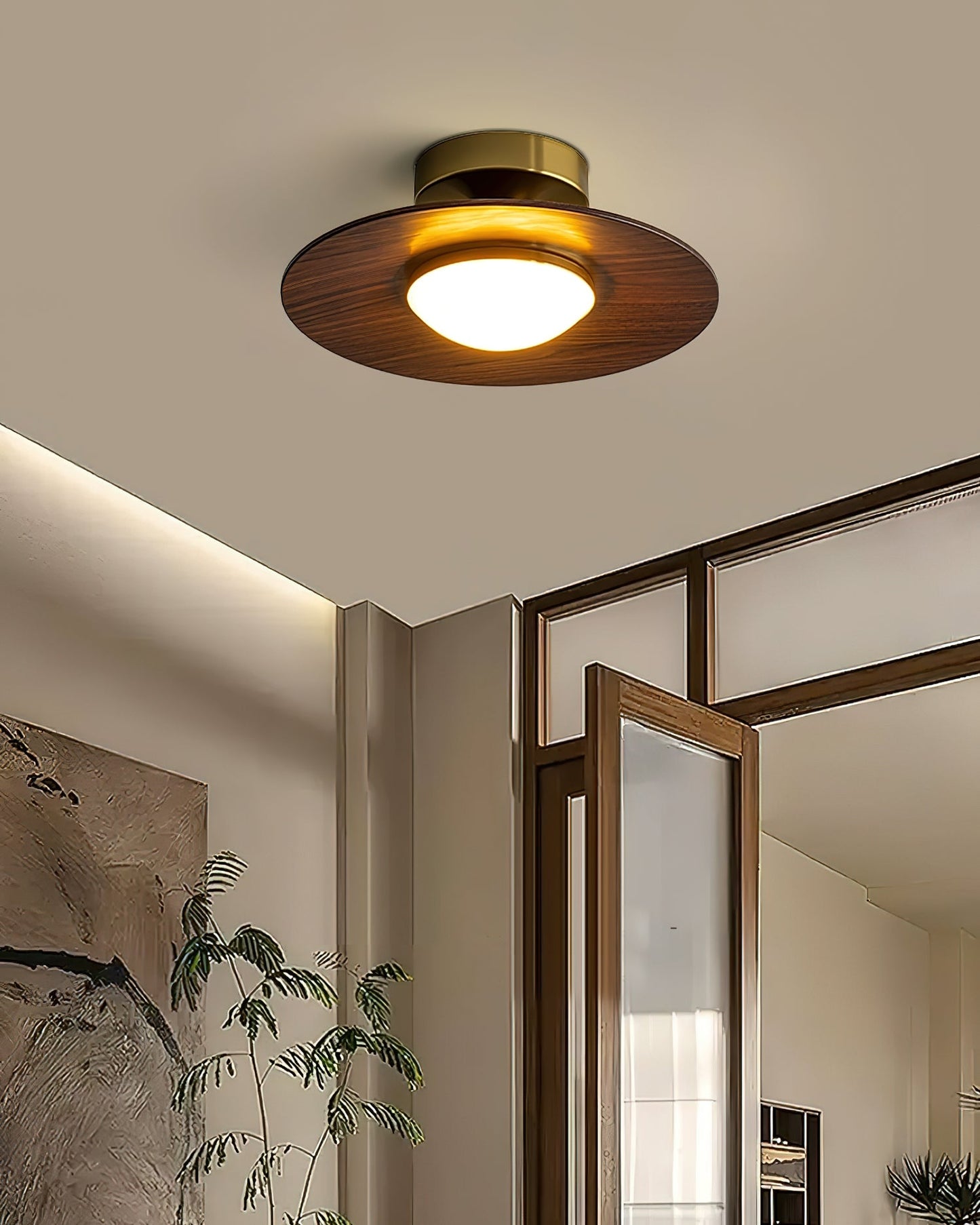 Rayvix | Saucer Shaped Walnut Finish Hallway Ceiling Light