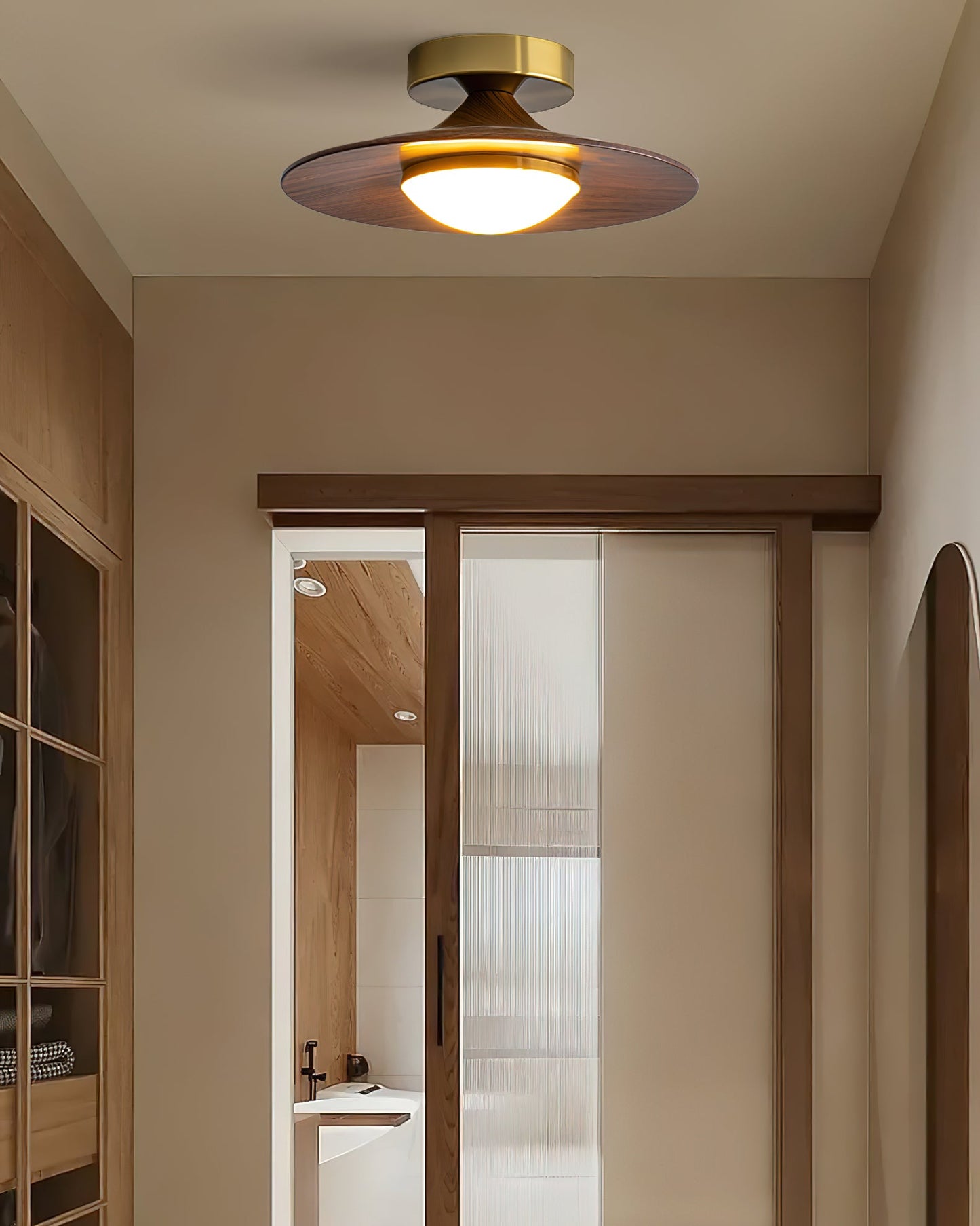 Rayvix | Saucer Shaped Walnut Finish Hallway Ceiling Light