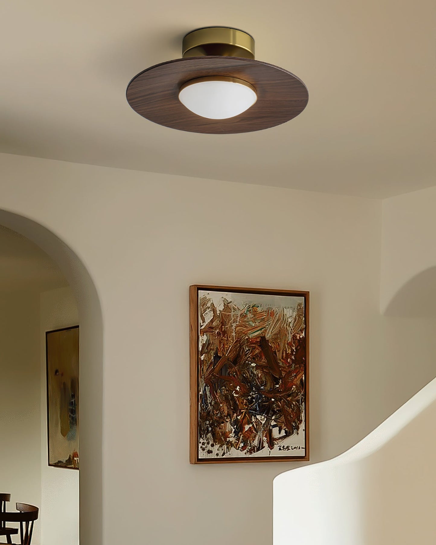 Rayvix | Saucer Shaped Walnut Finish Hallway Ceiling Light