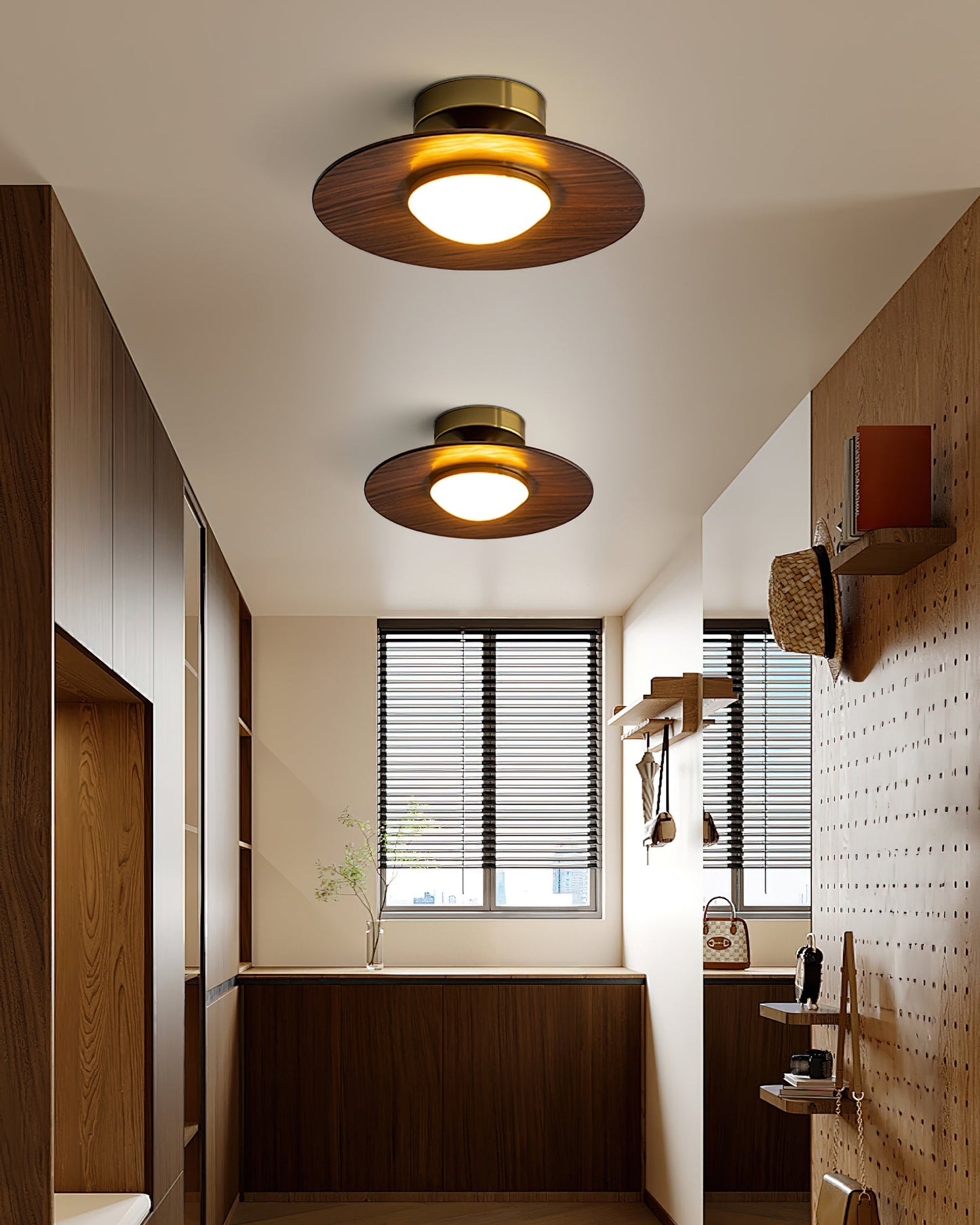 Rayvix | Saucer Shaped Walnut Finish Hallway Ceiling Light