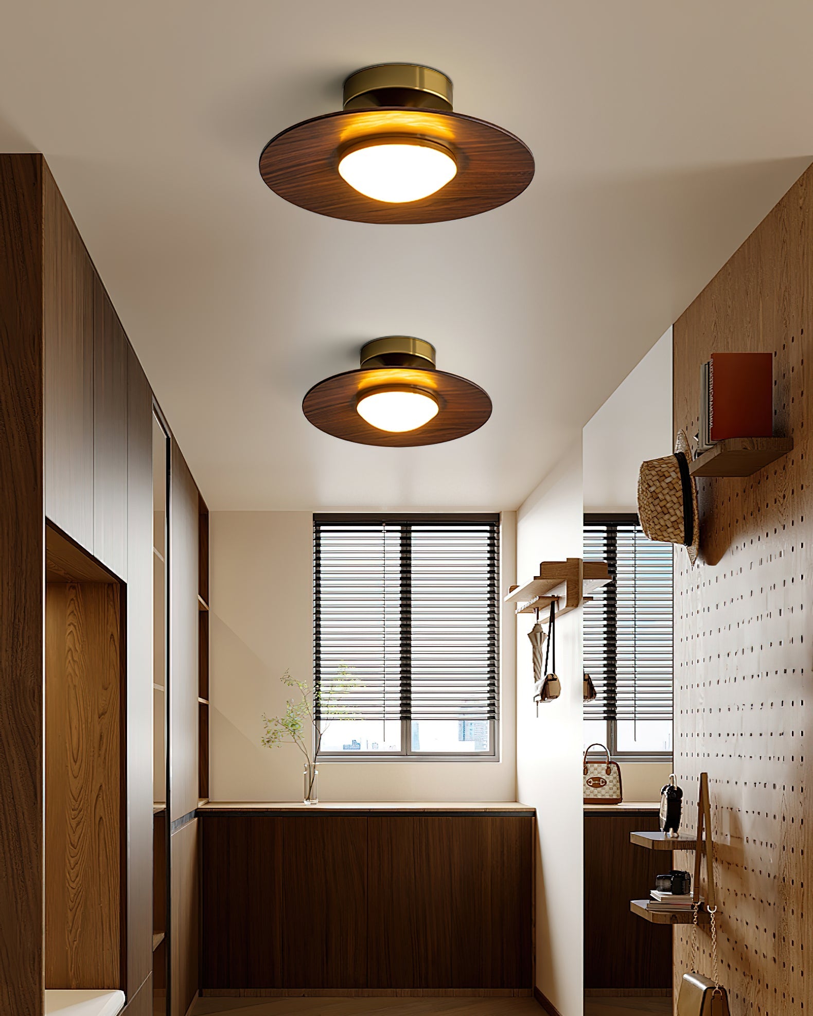 Rayvix | Saucer Shaped Walnut Finish Hallway Ceiling Light