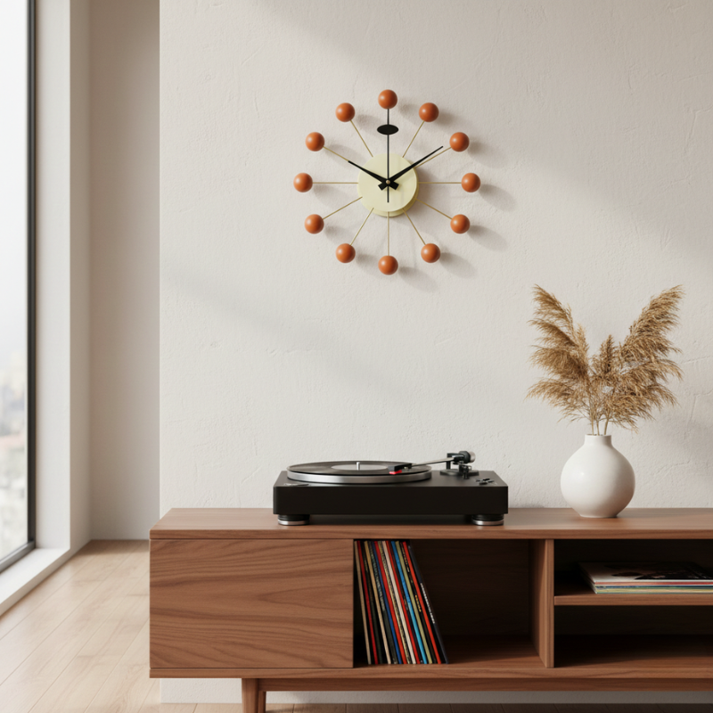Solenne | Mid-Century Wall Clock with Wood Accent