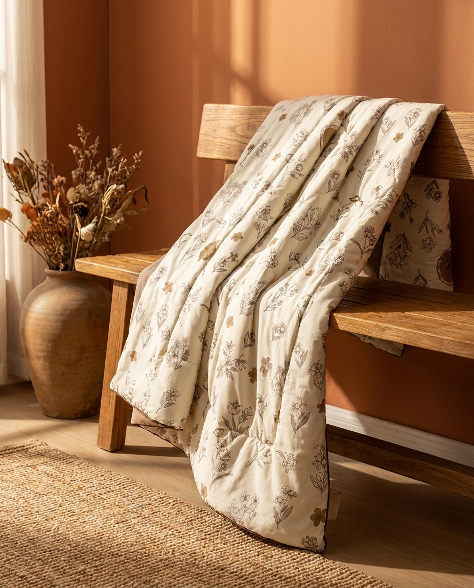 Lightweight Cotton Blanket - Floral Print, Year-Round Comfort