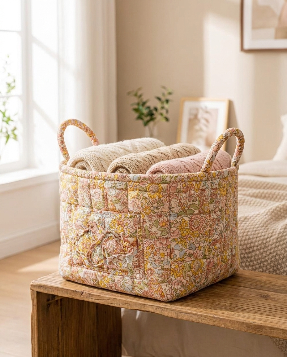 Delicate Floral Canvas Storage Basket - Dahlia