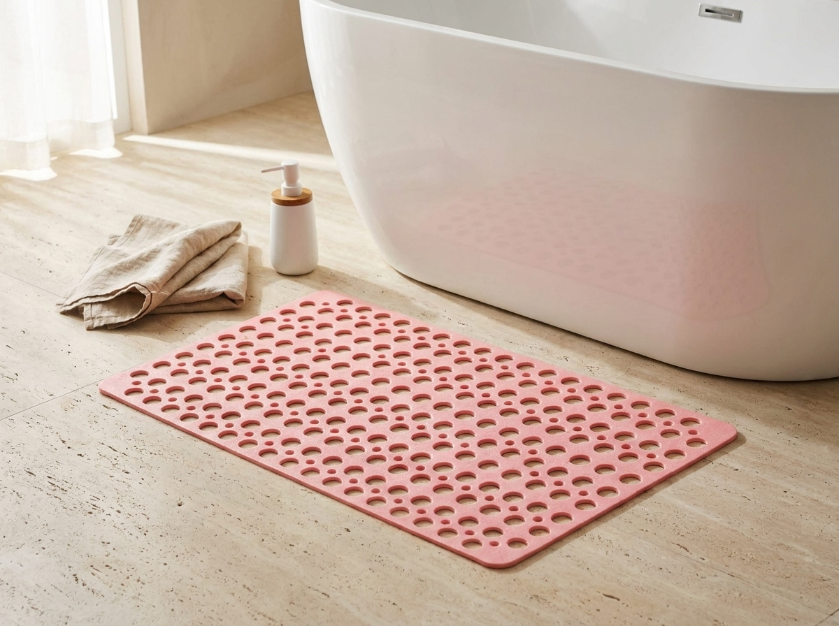 Non-Slip Shower Mat with Suction Cups - Antibacterial TPE
