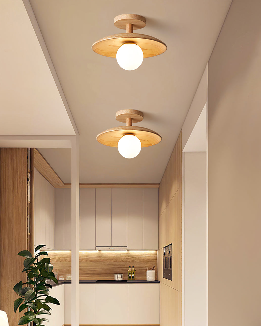Glivon | Ash Wood Ceiling Light Flush Mount Entryway