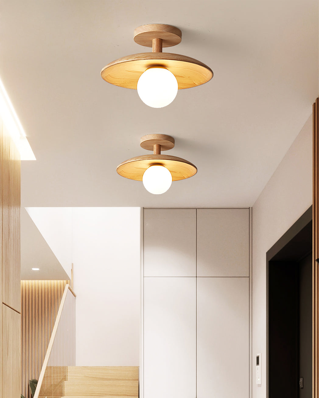 Glivon | Ash Wood Ceiling Light Flush Mount Entryway