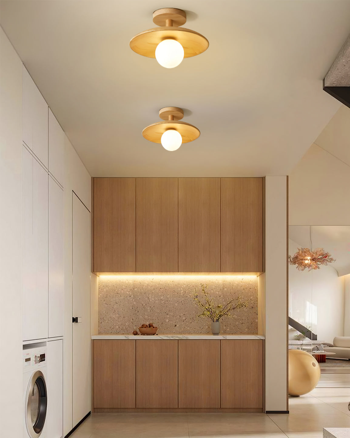 Glivon | Ash Wood Ceiling Light Flush Mount Entryway