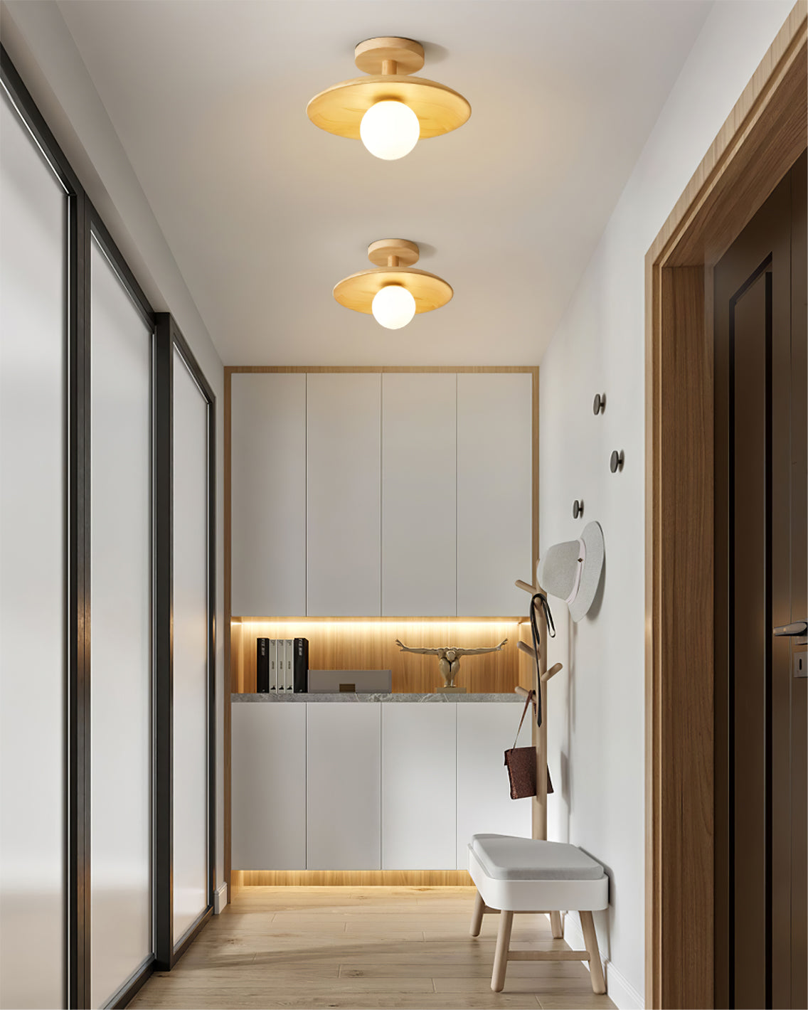 Glivon | Ash Wood Ceiling Light Flush Mount Entryway