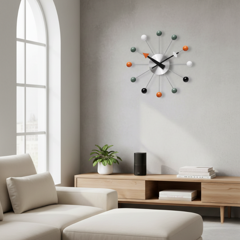 Solenne | Mid-Century Wall Clock with Wood Accent
