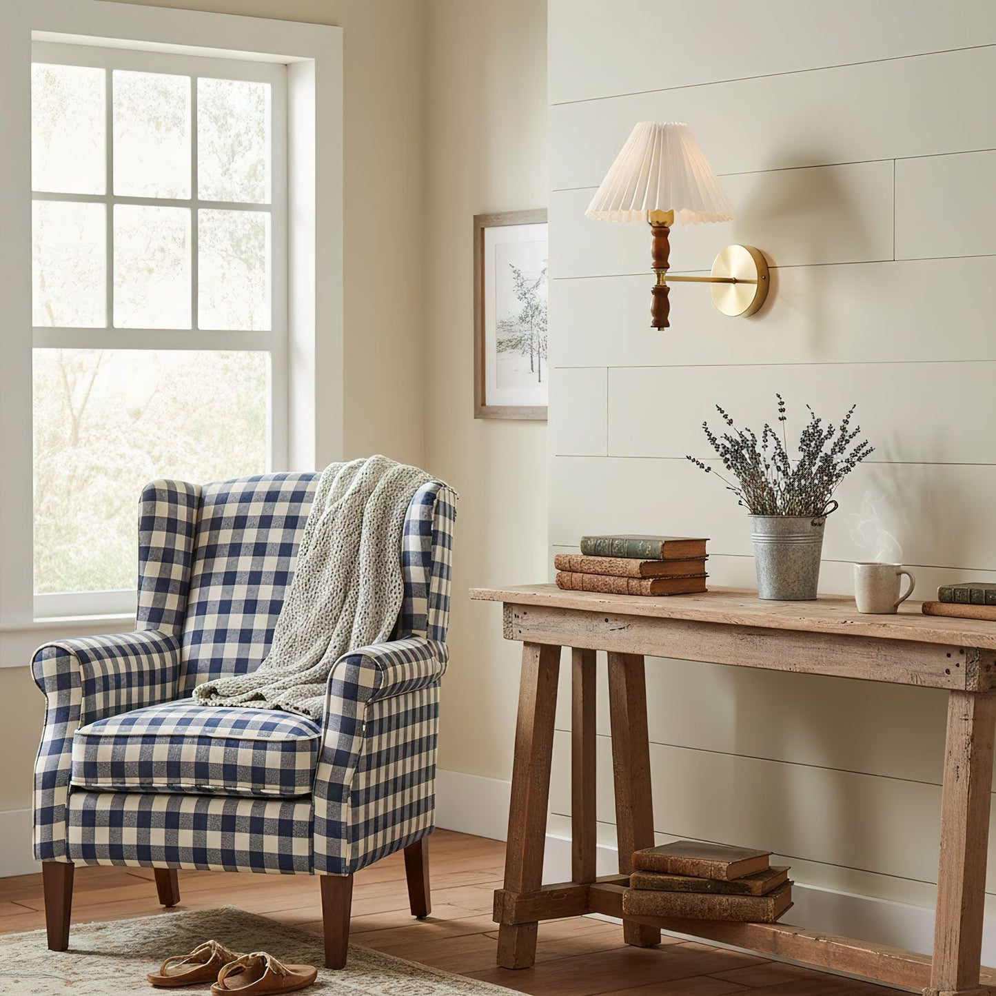 Selene | Wall Sconce Walnut Wood Pleated Shade Bedroom Bedside Light