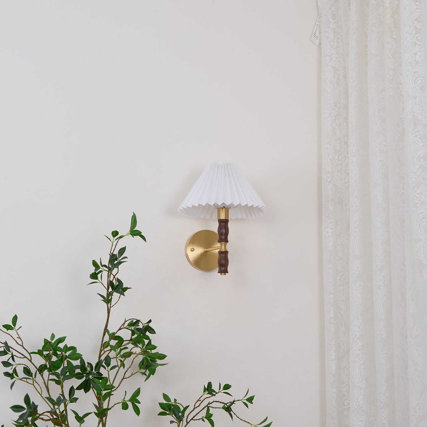 Selene | Wall Sconce Walnut Wood Pleated Shade Bedroom Bedside Light