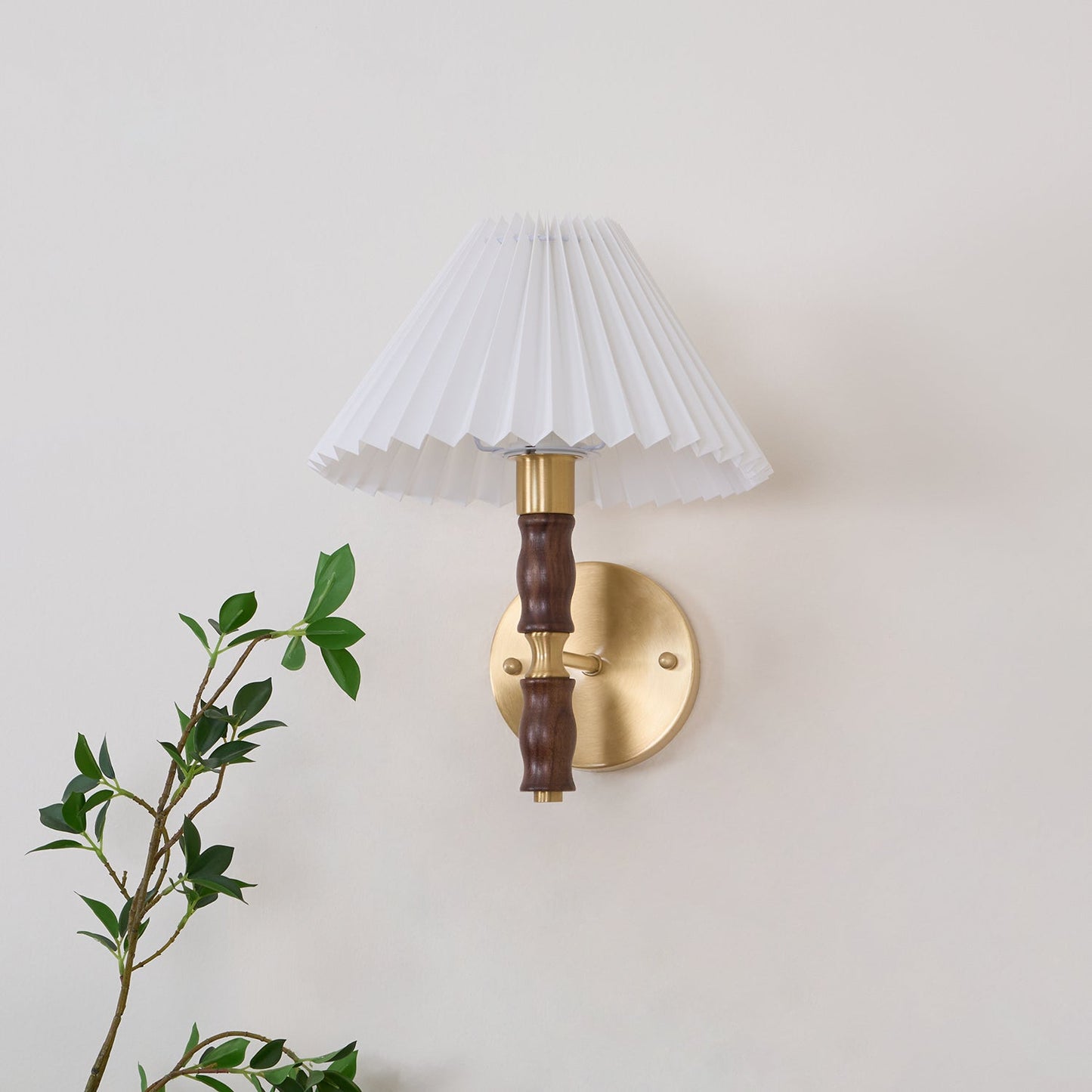 Selene | Wall Sconce Walnut Wood Pleated Shade Bedroom Bedside Light