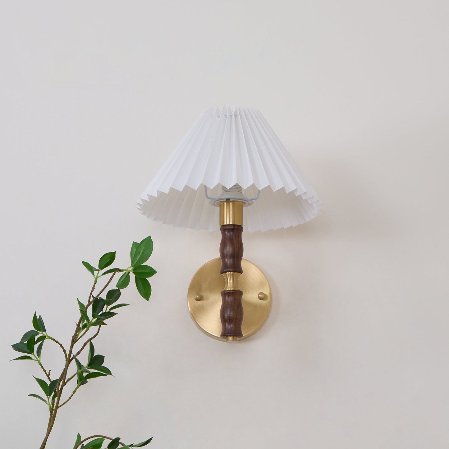 Selene | Wall Sconce Walnut Wood Pleated Shade Bedroom Bedside Light