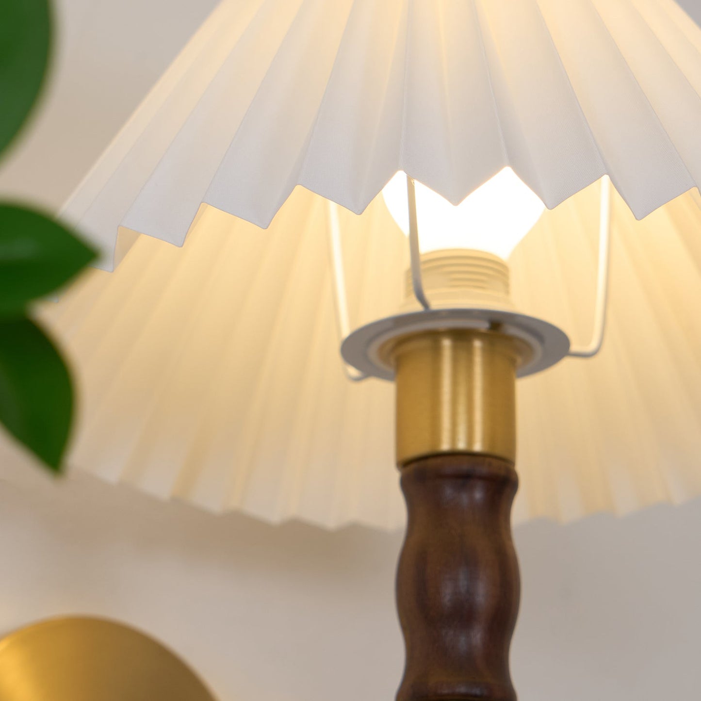 Selene | Wall Sconce Walnut Wood Pleated Shade Bedroom Bedside Light
