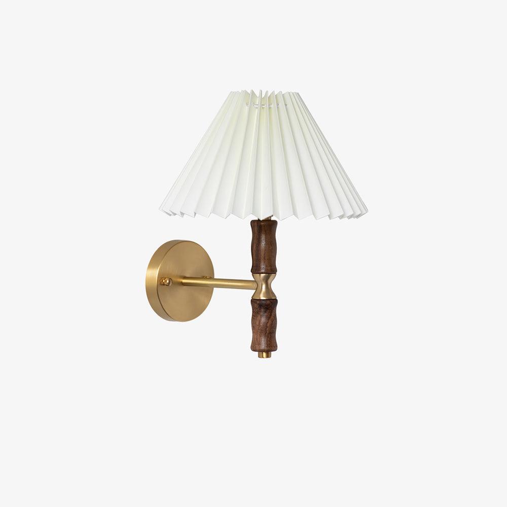 Selene | Wall Sconce Walnut Wood Pleated Shade Bedroom Bedside Light