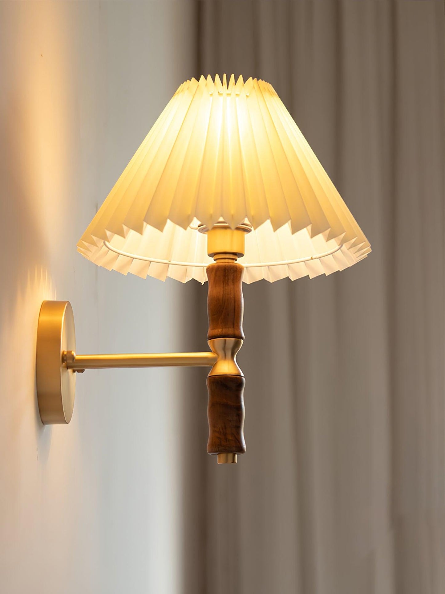 Selene | Wall Sconce Walnut Wood Pleated Shade Bedroom Bedside Light