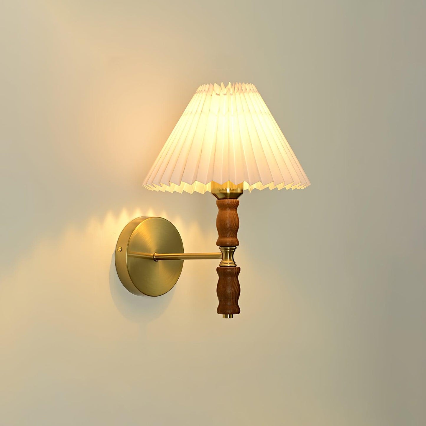Selene | Wall Sconce Walnut Wood Pleated Shade Bedroom Bedside Light