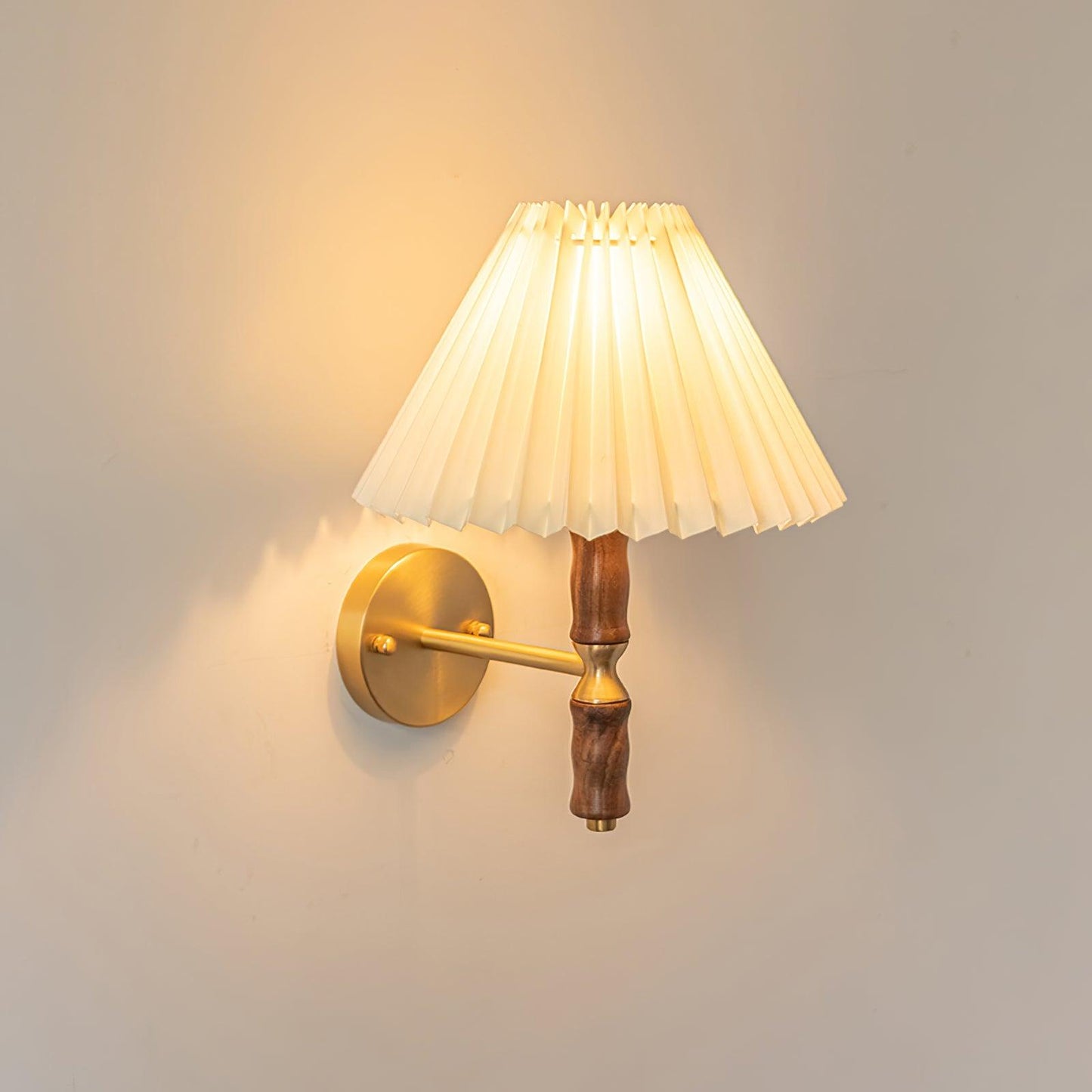 Selene | Wall Sconce Walnut Wood Pleated Shade Bedroom Bedside Light