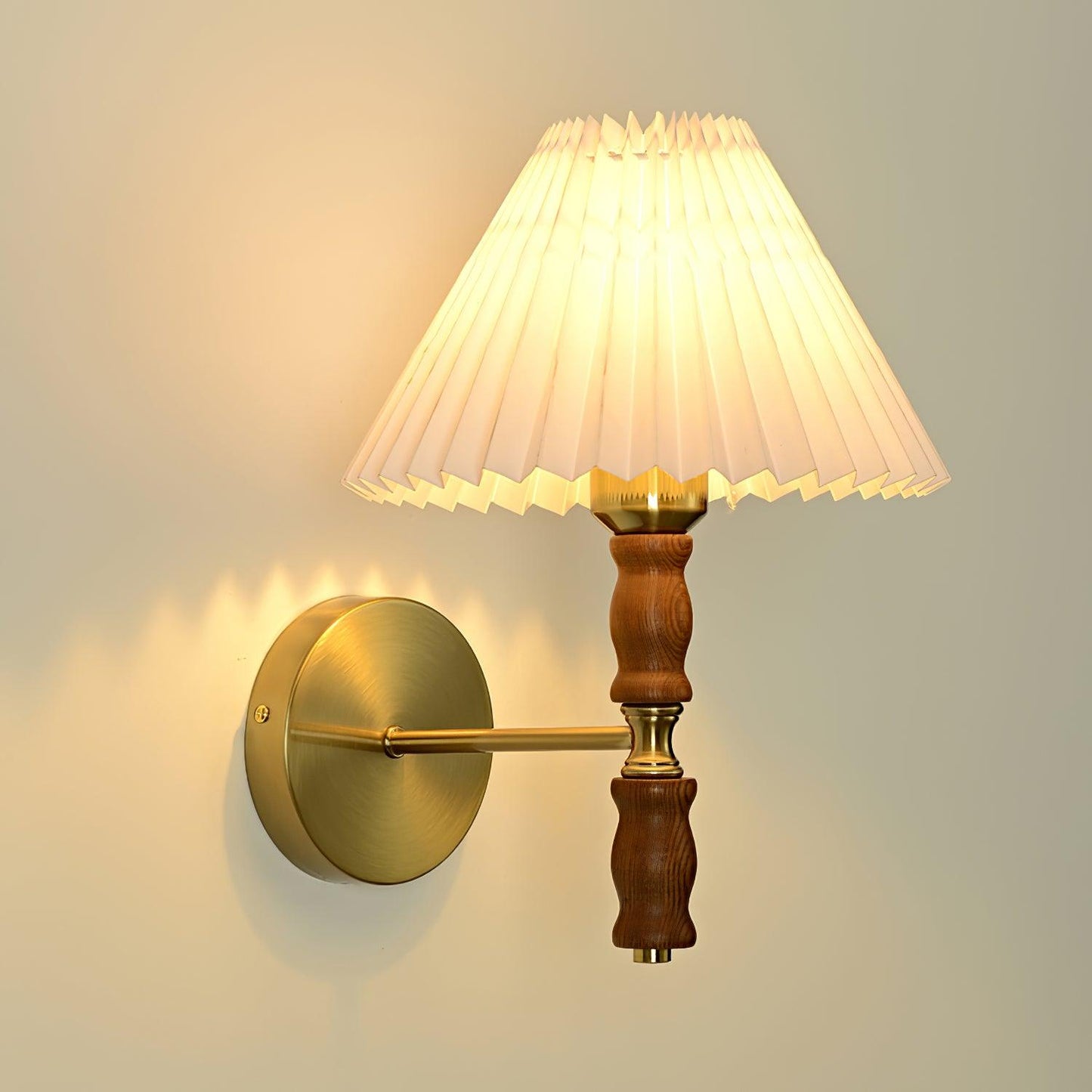 Selene | Wall Sconce Walnut Wood Pleated Shade Bedroom Bedside Light