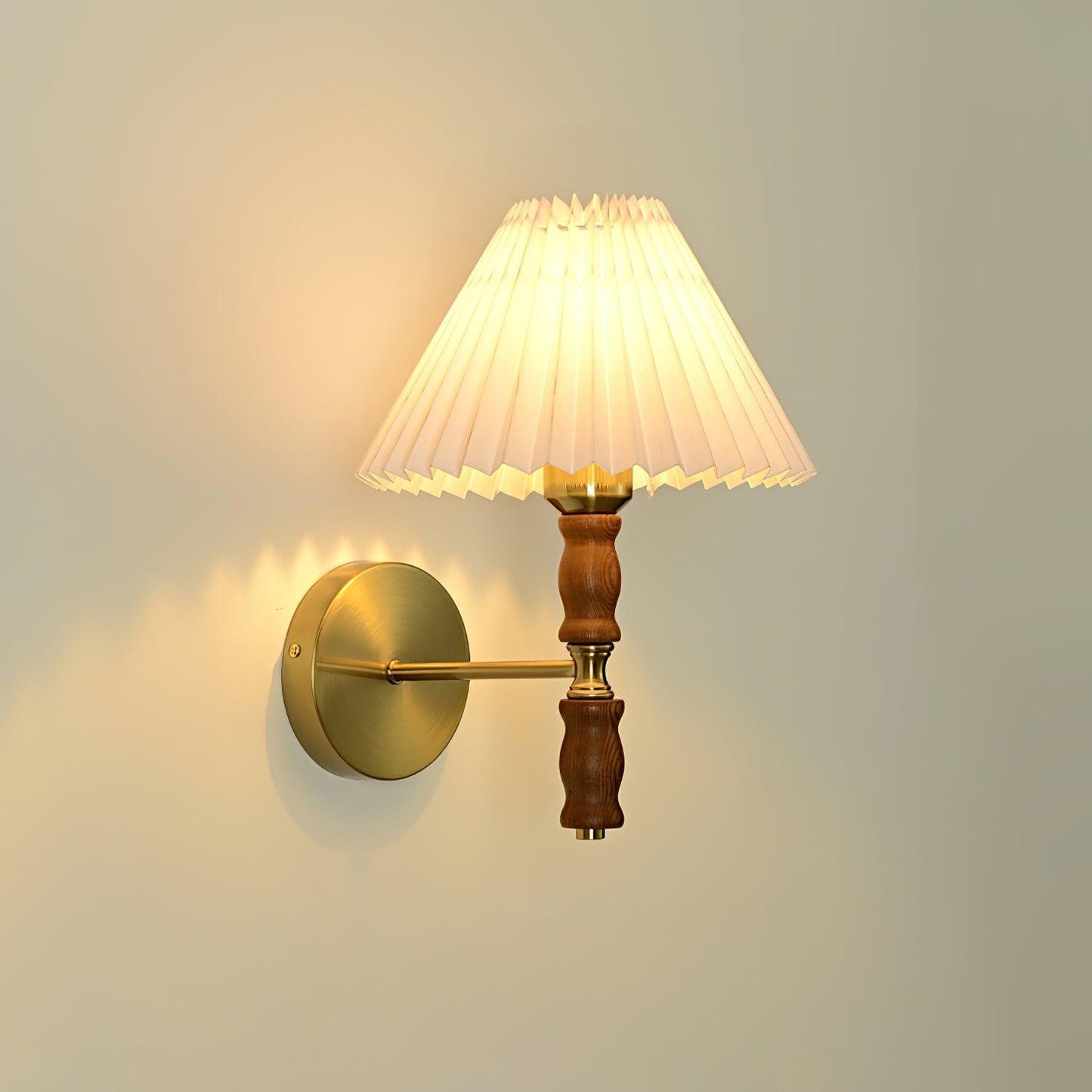 Selene | Wall Sconce Walnut Wood Pleated Shade Bedroom Bedside Light