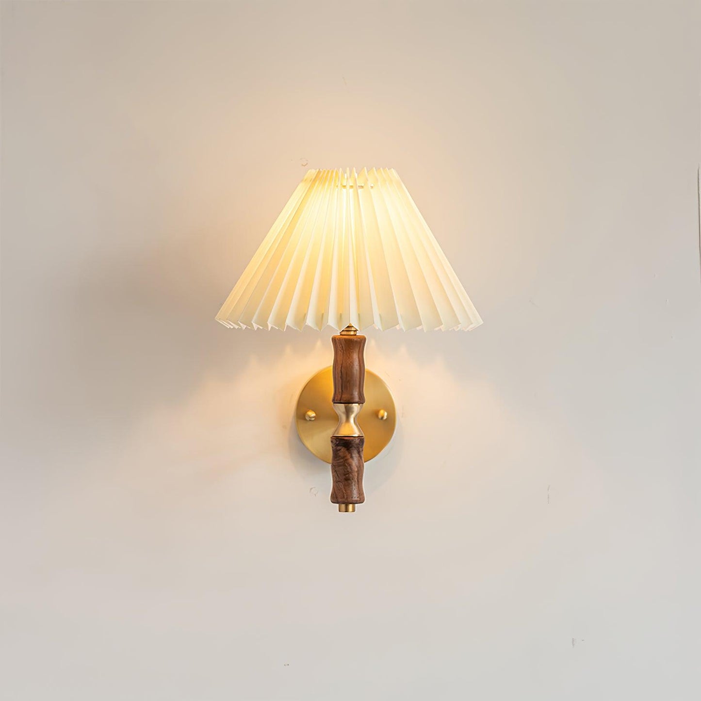 Selene | Wall Sconce Walnut Wood Pleated Shade Bedroom Bedside Light