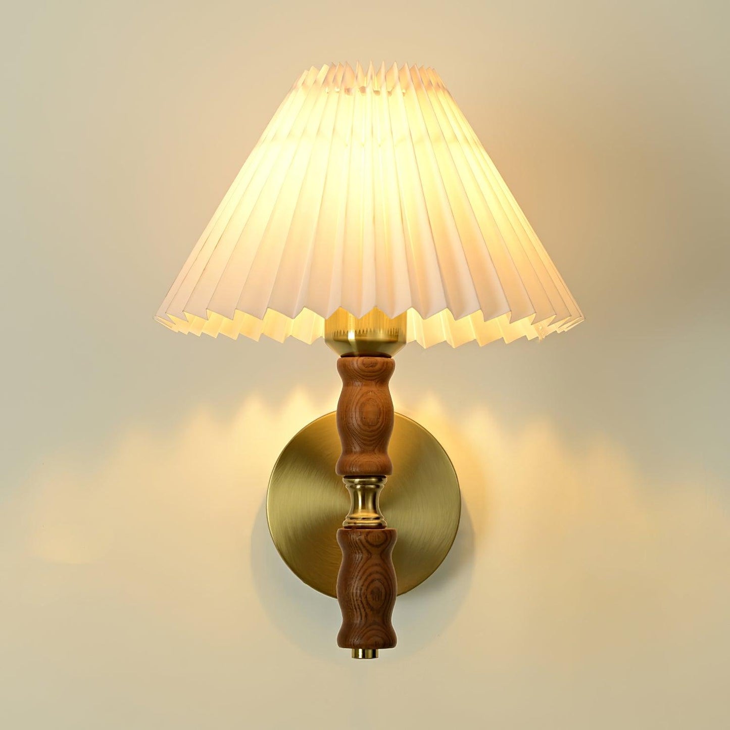 Selene | Wall Sconce Walnut Wood Pleated Shade Bedroom Bedside Light