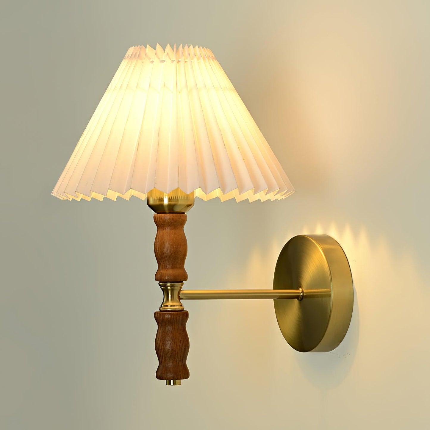 Selene | Wall Sconce Walnut Wood Pleated Shade Bedroom Bedside Light