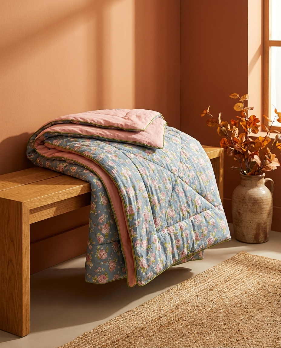 Lightweight Cotton Blanket - Floral Print, Year-Round Comfort