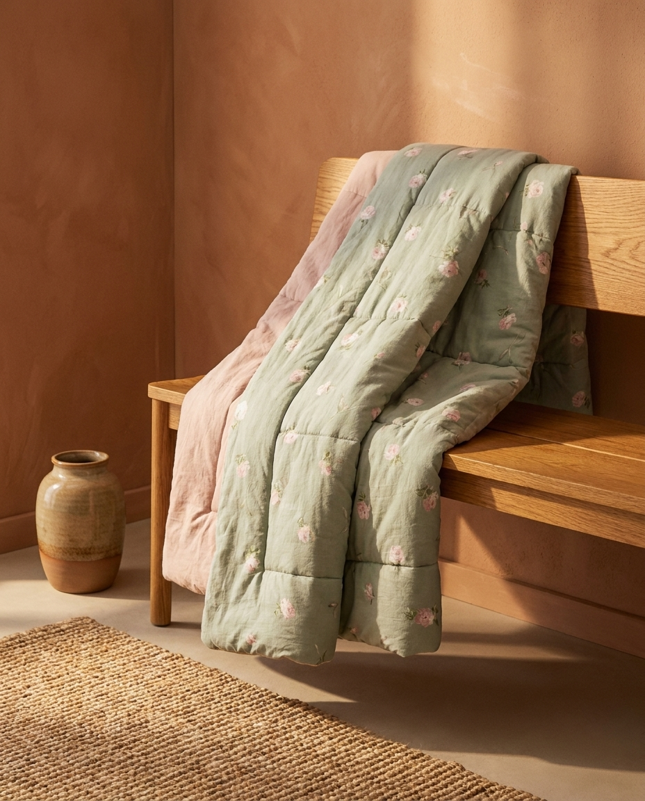 Lightweight Cotton Blanket - Floral Print, Year-Round Comfort