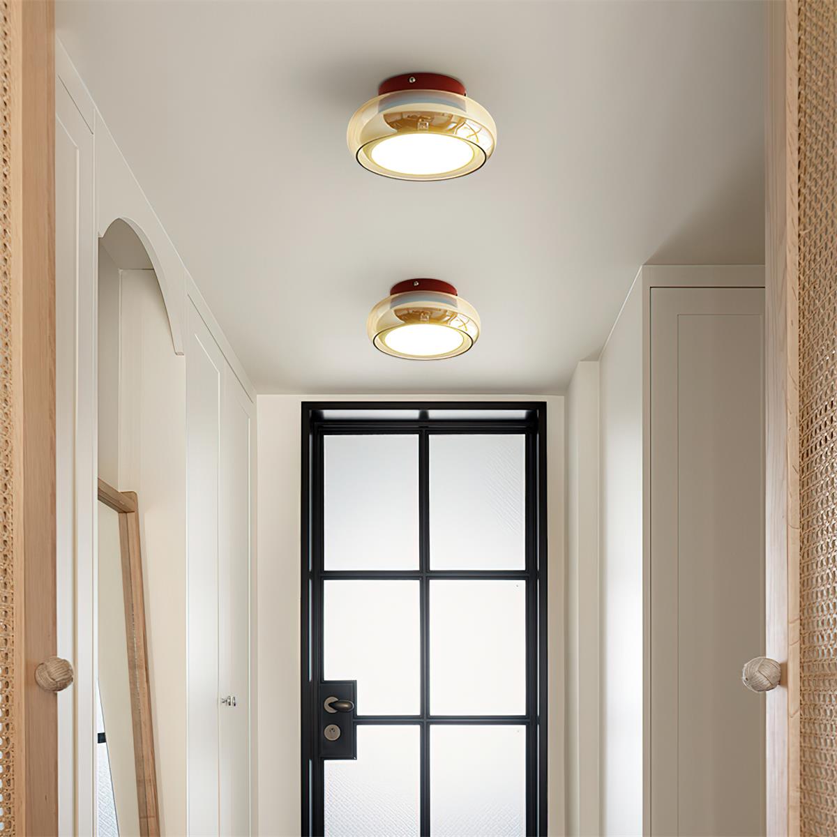 Julia | Indoor Cognac Glass Ceiling Light, Cherry-Red Band