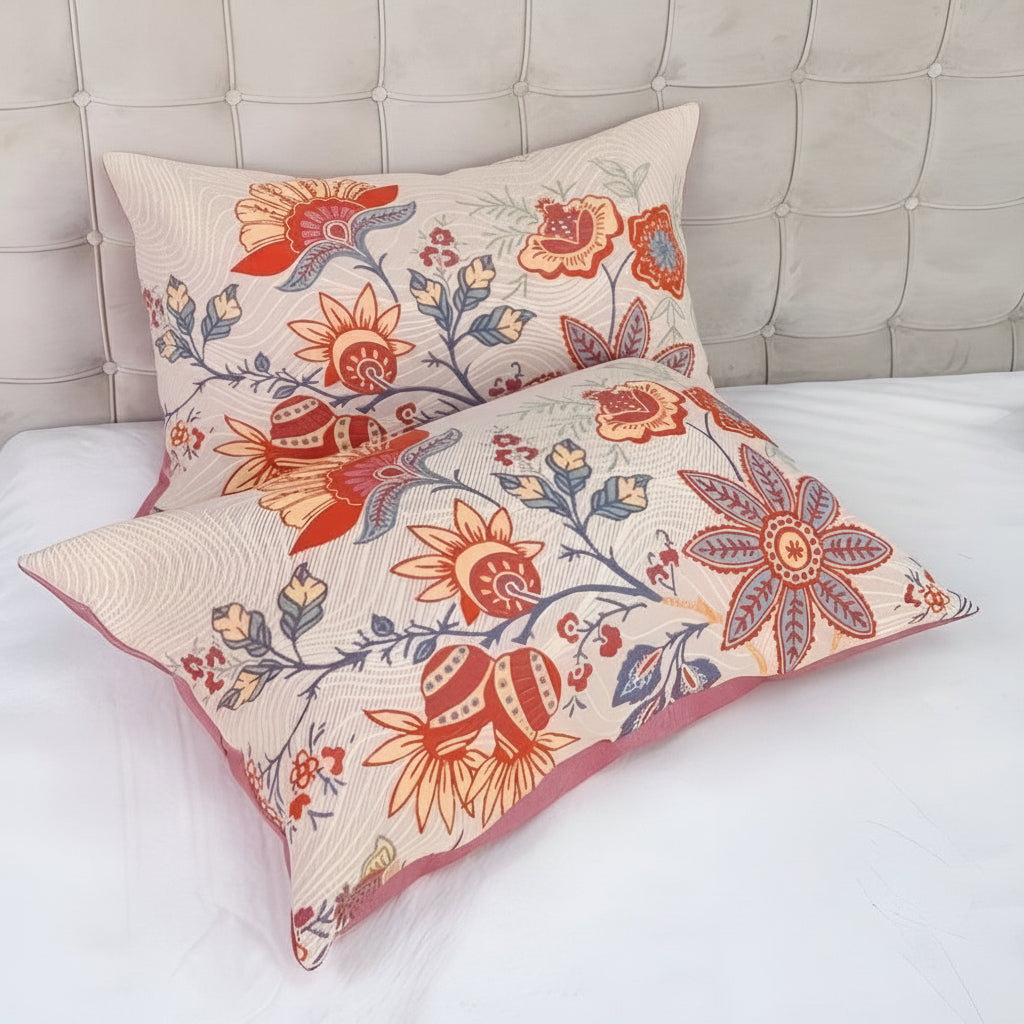 Rustic Floral Boho Pillowcases 2-Pack - 100% Cotton Standard Sham Set 20x30