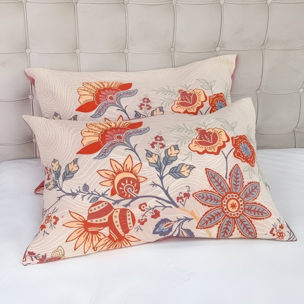 Rustic Floral Boho Pillowcases 2-Pack - 100% Cotton Standard Sham Set 20x30