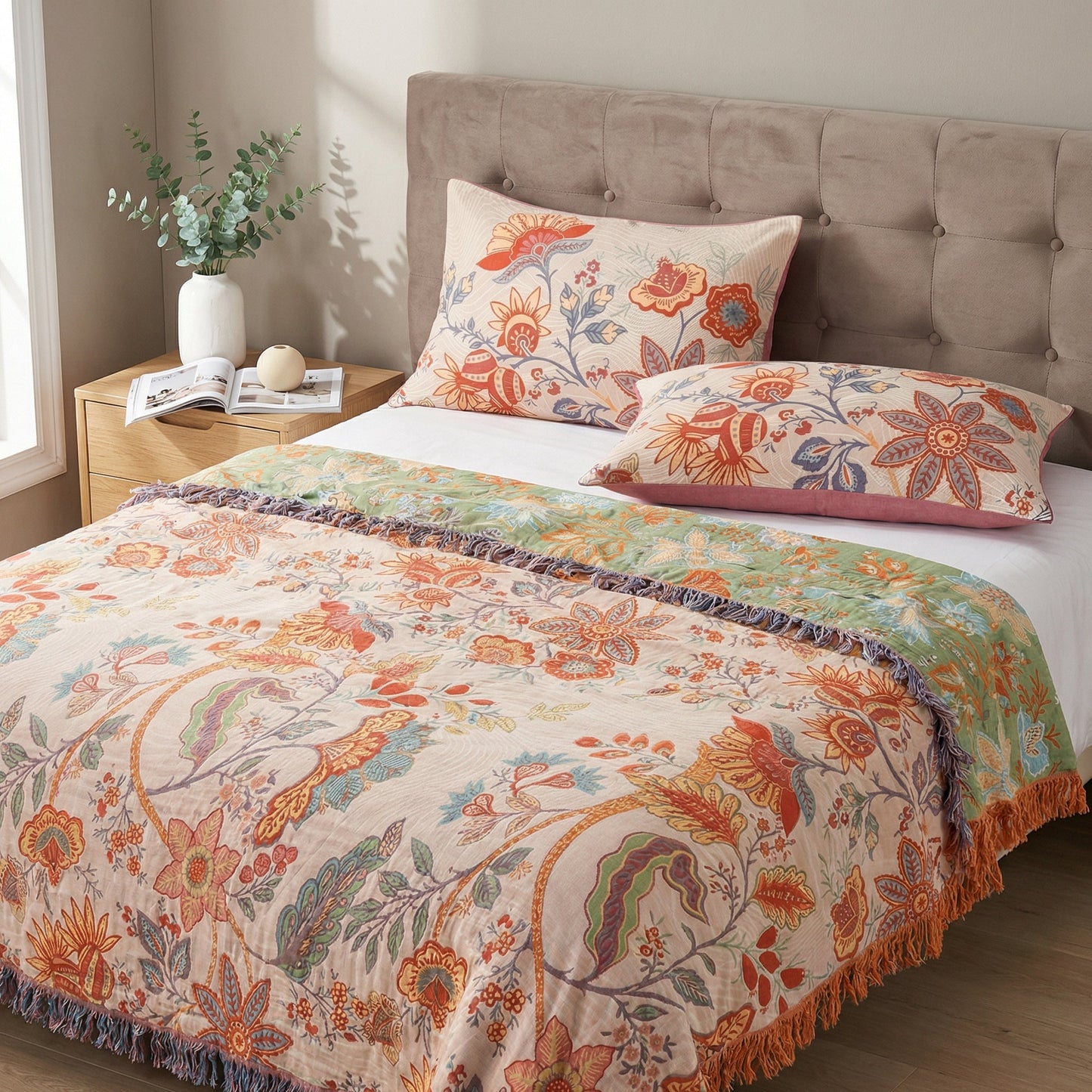 Rustic Floral Boho Pillowcases 2-Pack - 100% Cotton Standard Sham Set 20x30