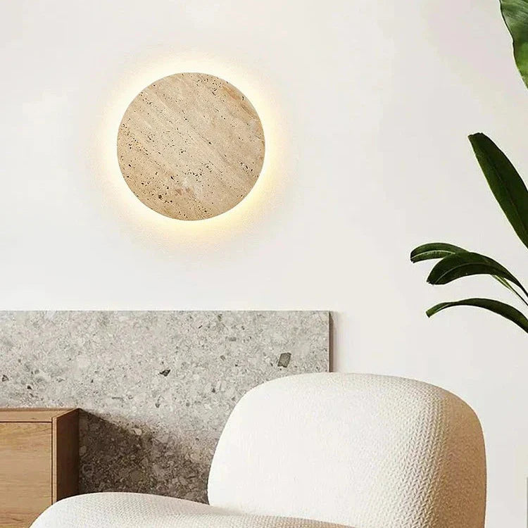 Vida | Natural Travertine Stone Round Wall Light
