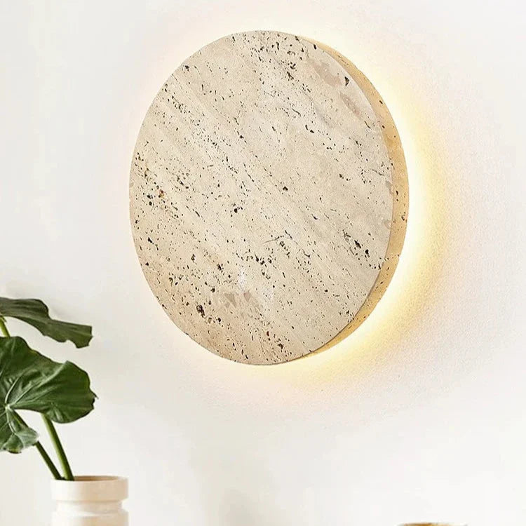 Vida | Natural Travertine Stone Round Wall Light