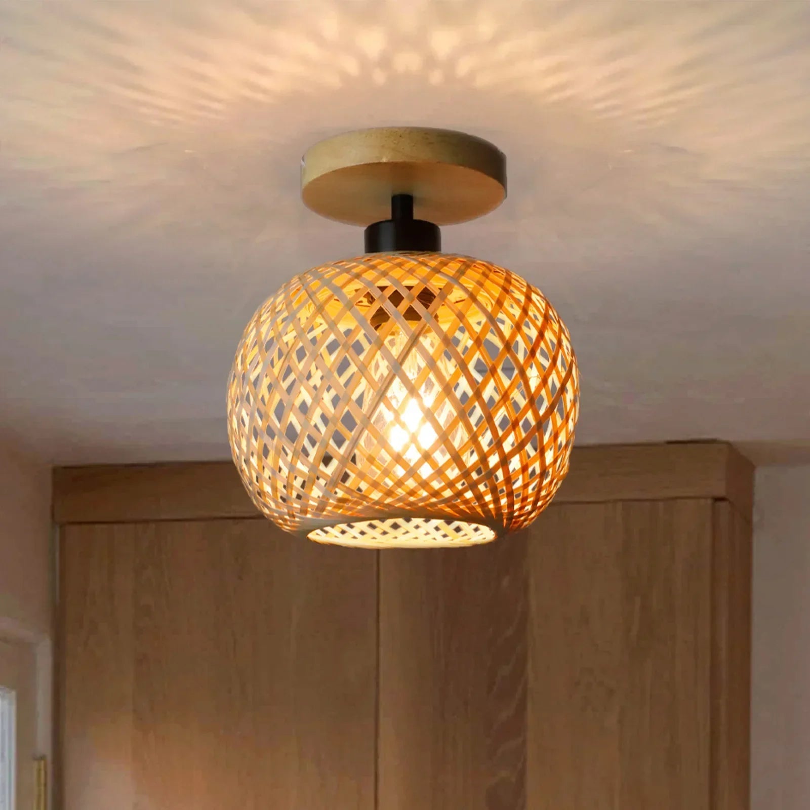 Lucas | Retro Woven Indoor Semi-Flush Ceiling Light