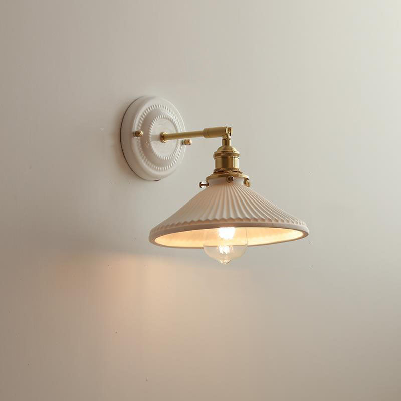 Thalira | Vintage Ceramic Brass Wall Sconce Hardwired for Bedroom & Living Room