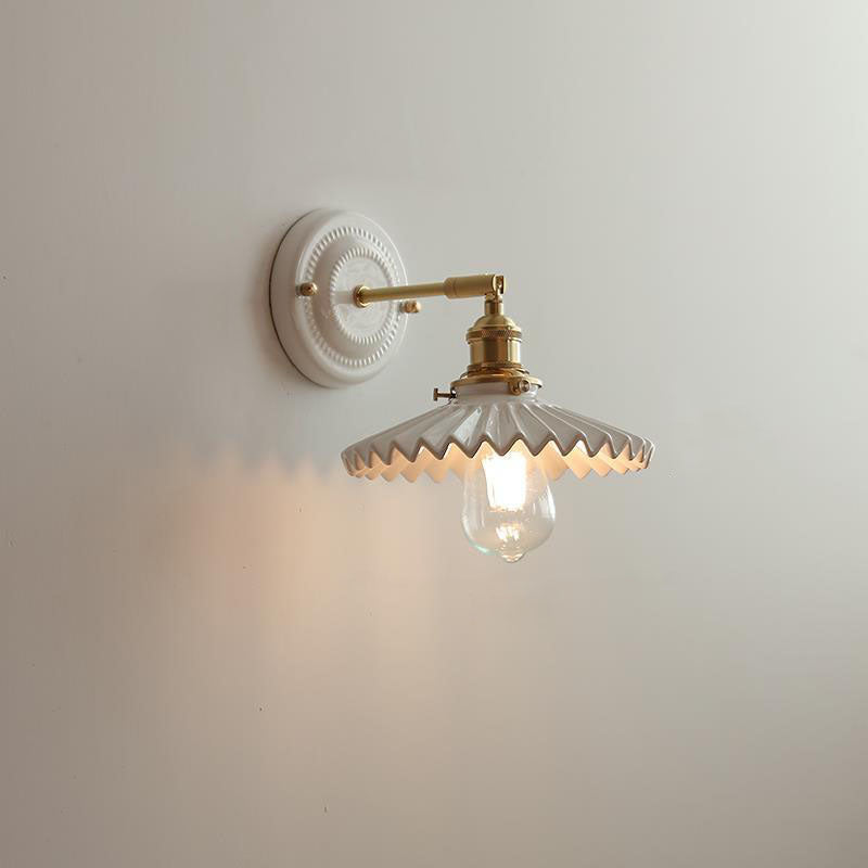 Thalira | Vintage Ceramic Brass Wall Sconce Hardwired for Bedroom & Living Room