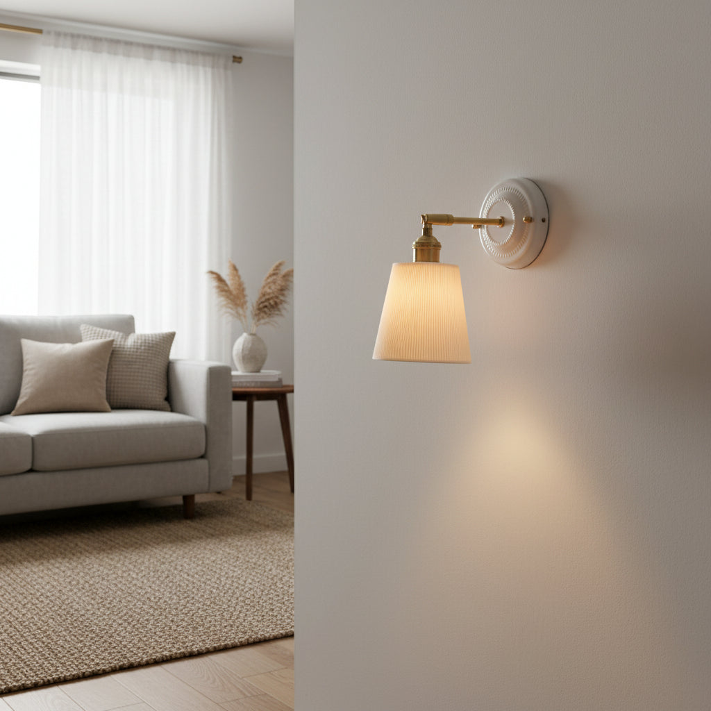 Thalira | Vintage Ceramic Brass Wall Sconce Hardwired for Bedroom & Living Room