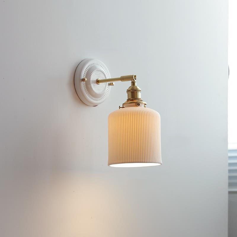 Thalira | Vintage Ceramic Brass Wall Sconce Hardwired for Bedroom & Living Room
