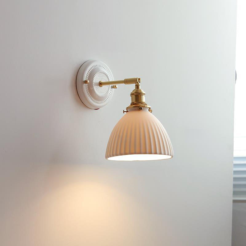 Thalira | Vintage Ceramic Brass Wall Sconce Hardwired for Bedroom & Living Room