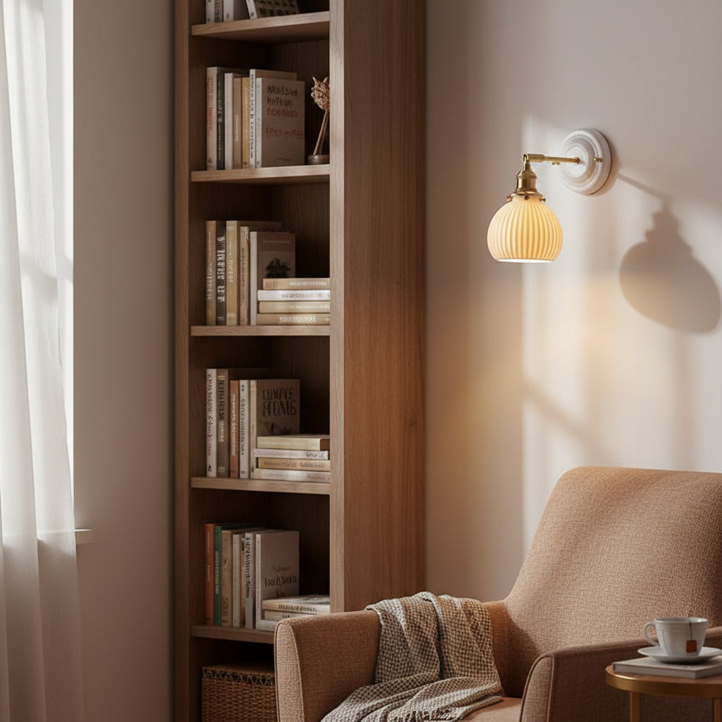 Thalira | Vintage Ceramic Brass Wall Sconce Hardwired for Bedroom & Living Room