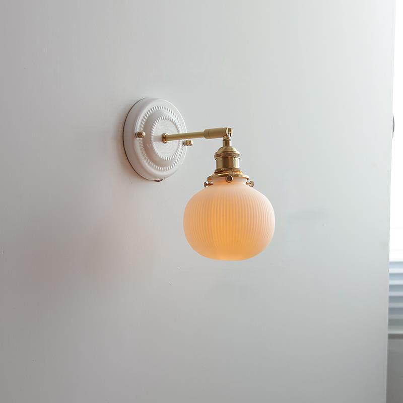 Thalira | Vintage Ceramic Brass Wall Sconce Hardwired for Bedroom & Living Room