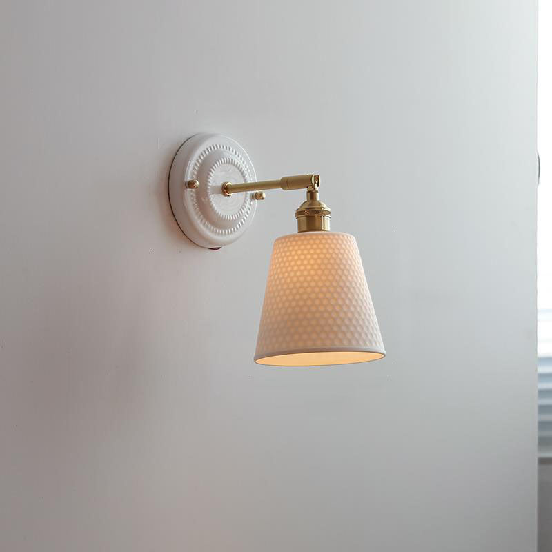 Thalira | Vintage Ceramic Brass Wall Sconce Hardwired for Bedroom & Living Room
