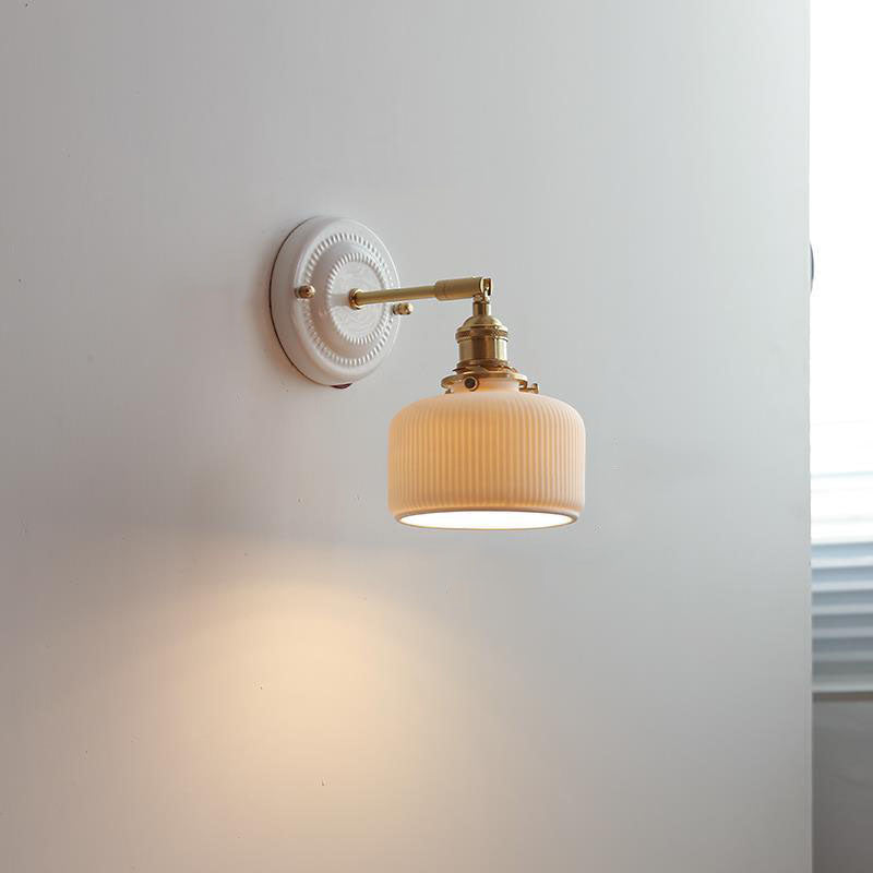 Thalira | Vintage Ceramic Brass Wall Sconce Hardwired for Bedroom & Living Room