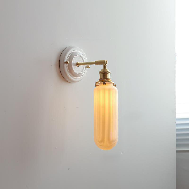 Thalira | Vintage Ceramic Brass Wall Sconce Hardwired for Bedroom & Living Room